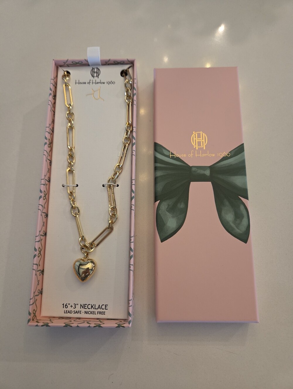 House of Harlow 1960 Gold Heart Pendant Link Necklace